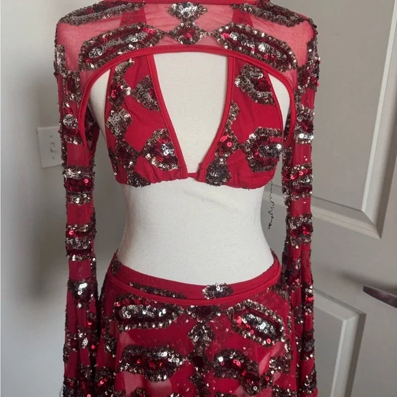Red Sequin Embellished Skirt 4 piece set The Lumi Shop - Picture 2 of 11